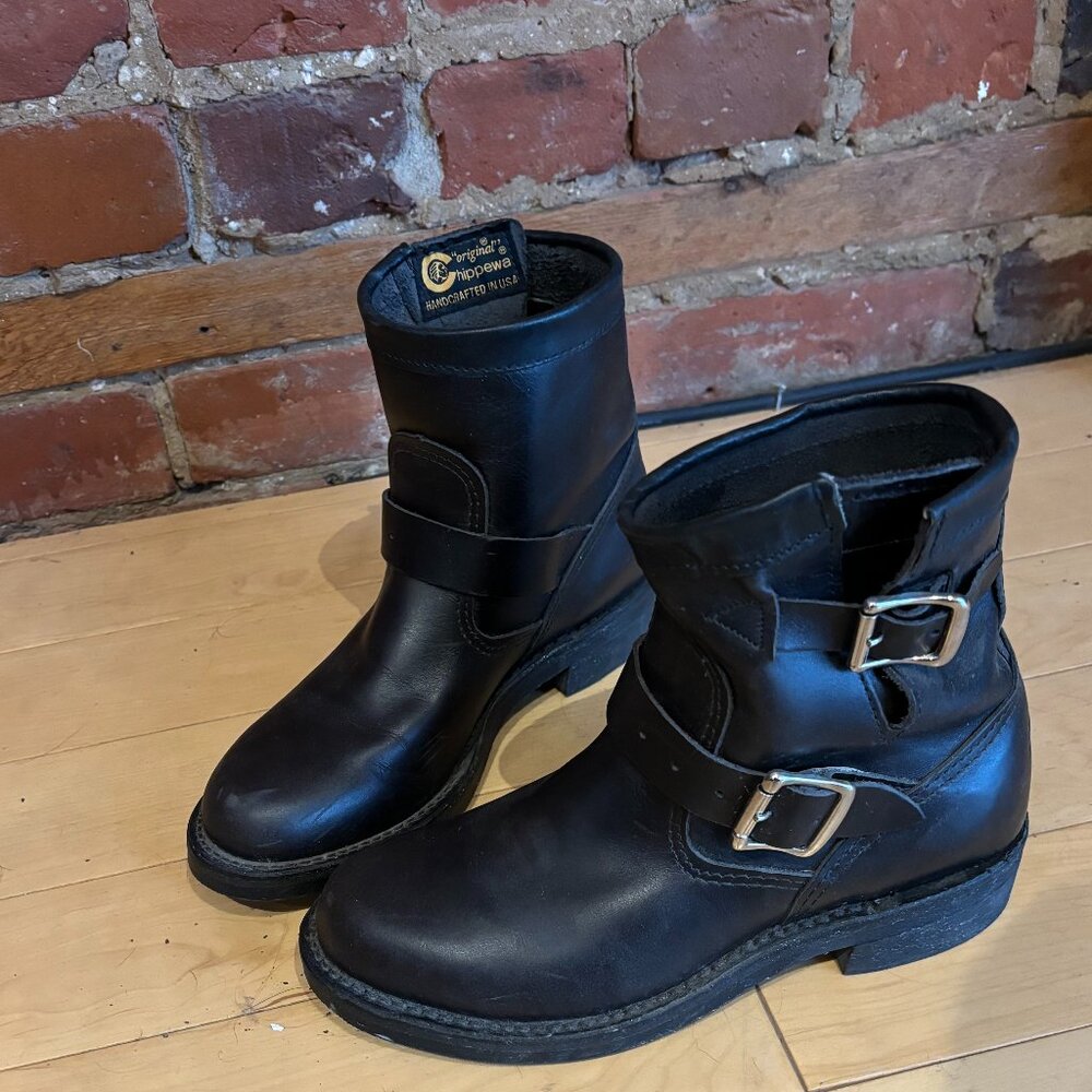 Frye-style leather moto boots